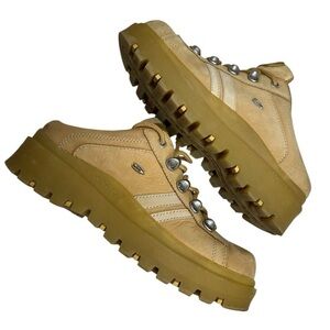 vintage Y2K Skechers Jammers Platform Chunky Hiking Mule Sneakers Tan leather 8
